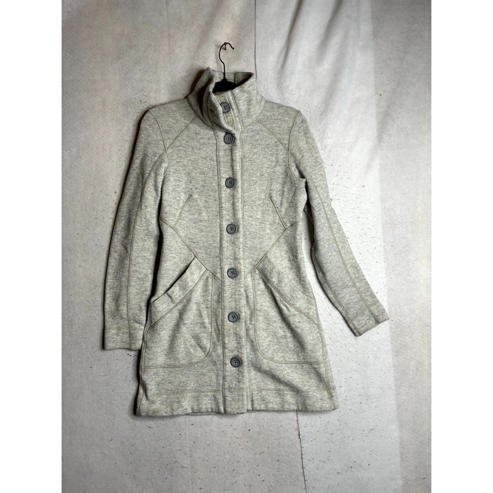 Marmot Cardigan Sweater Womens Small Heather Gray Wool Mock Neck Button Front